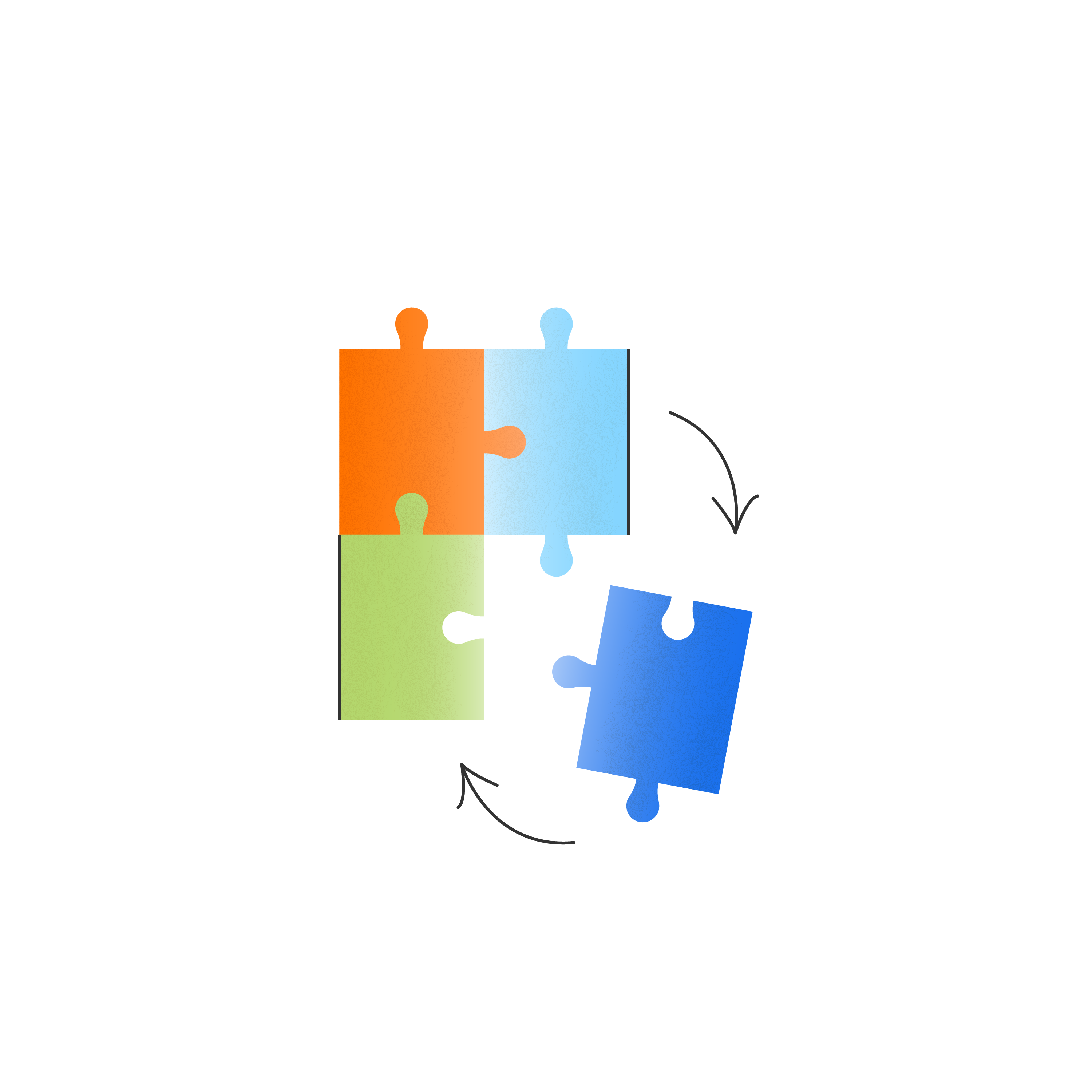 four puzzle pieces coming together